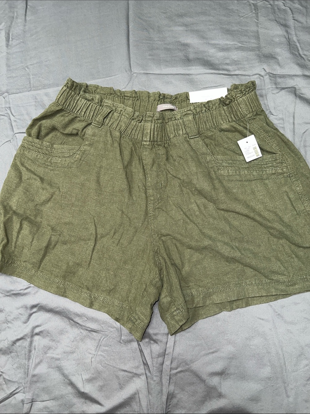 Maurices Olive Green High-Waist Paperbag Shorts